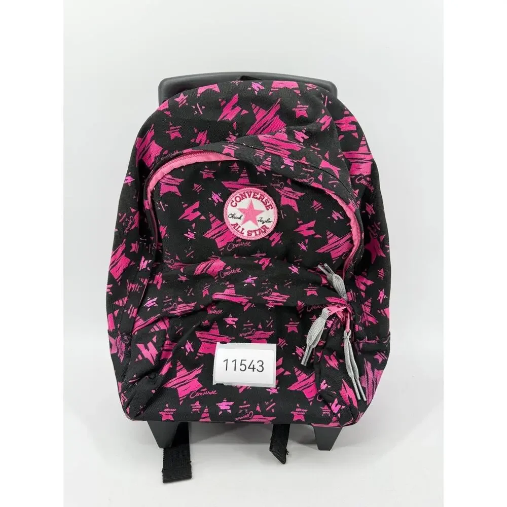 Converse All Star Black Pink Star Print Rolling Backpack Trolley School Bag